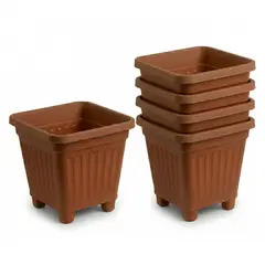 GENERICO - Pack 5 Maceteros Plástico Cuadrado Terracota 10 cm