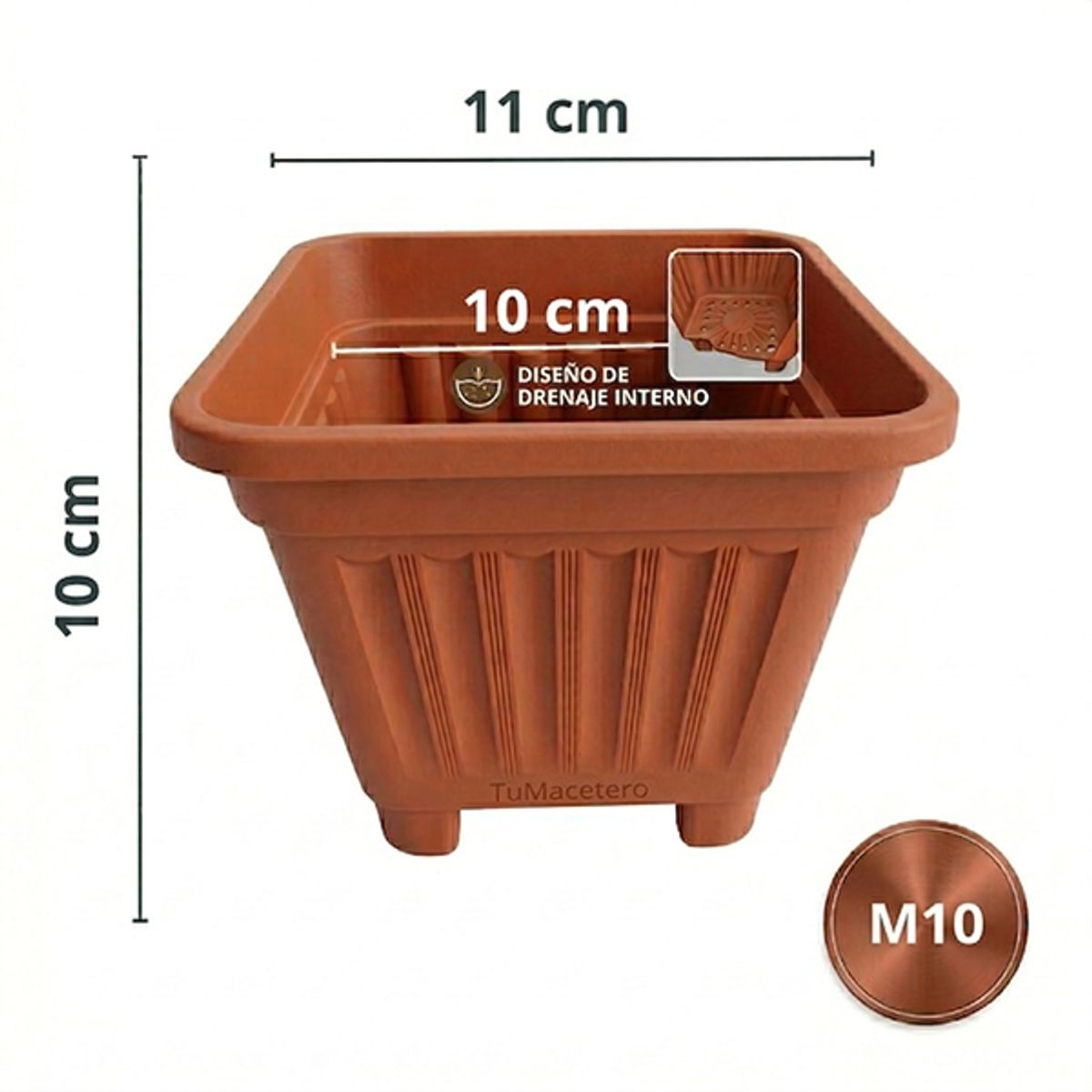 GENERICO - Pack 30 Maceteros Plástico Cuadrado Terracota 10 cm