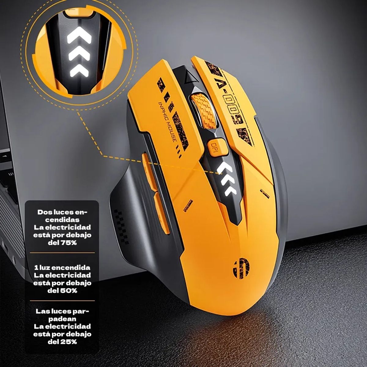 GENERICO - Mouse Gamer Inalámbrico Bluetooth Inphic A009 Naranja 1600dpi USB Ergonomico