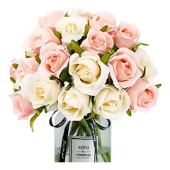 GENERICO - Osas Flores Artificiales, 24 Pcs Champagne Y Rosas claras Flor Falsa, Arreglos BELUG