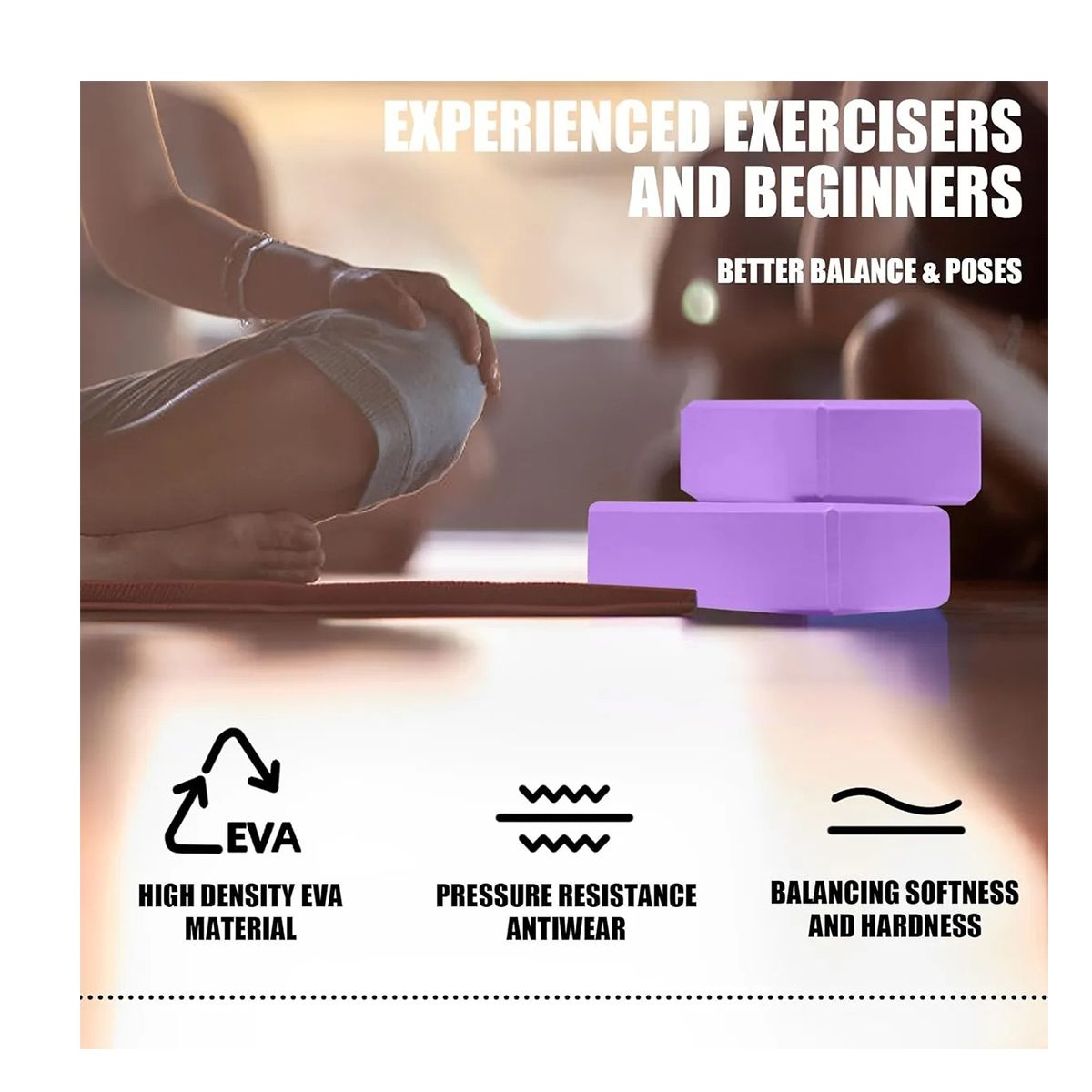 EVERSO - Pack X2 Ladrillo Yoga Cubo Goma Eva Bloque Pilate Fitness Violeta