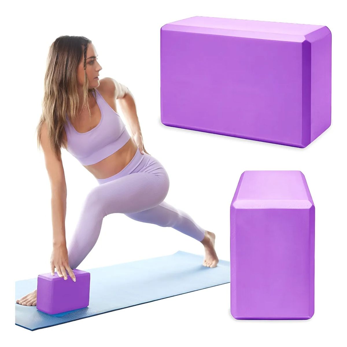 EVERSO - Pack X2 Ladrillo Yoga Cubo Goma Eva Bloque Pilate Fitness Violeta