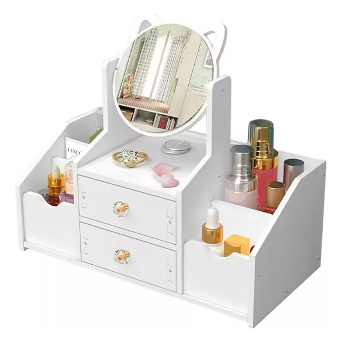 IRM - Espejo Tocador Organizador Orejas Gato con Cajon Ajustable Maquillaje Regalo Mujer Nina