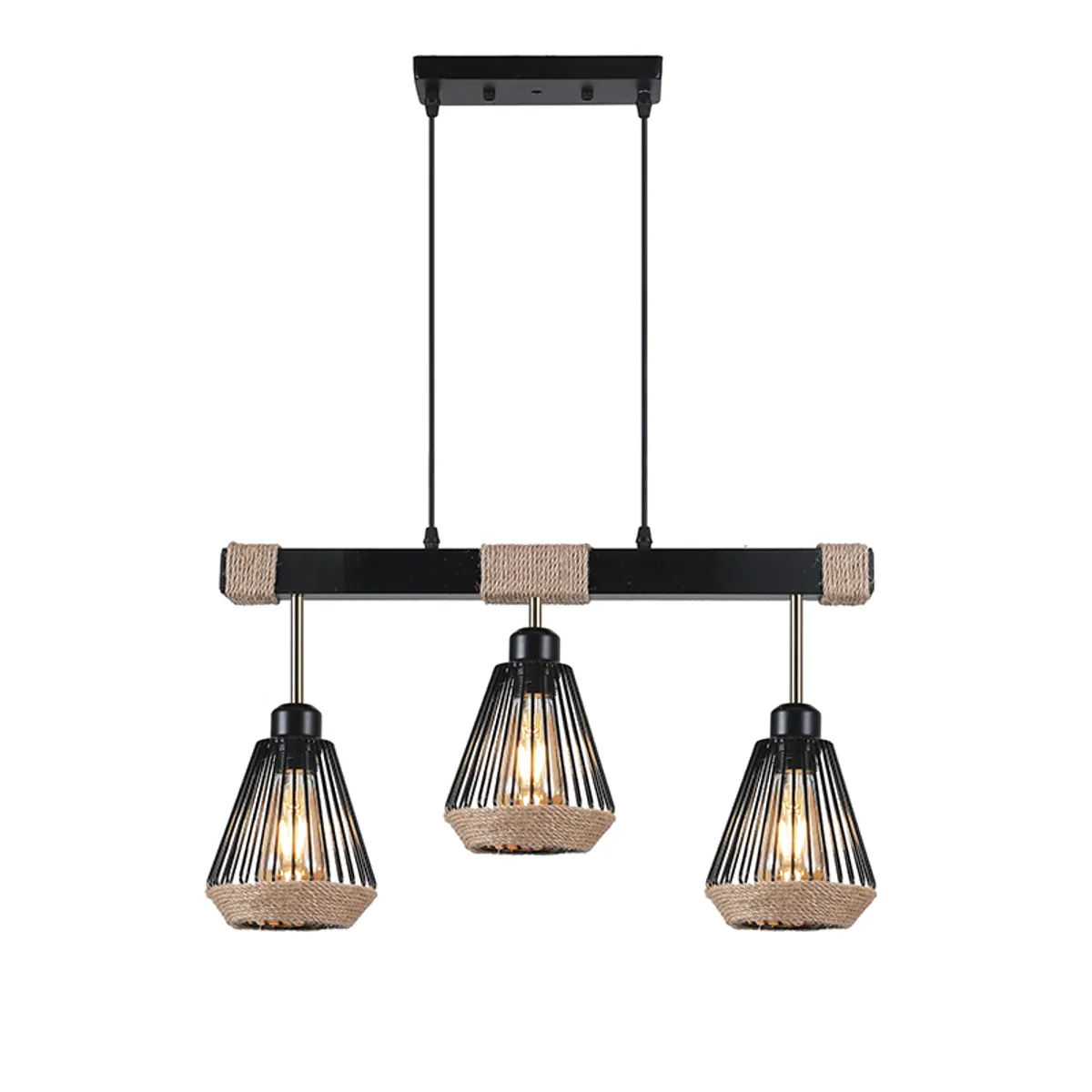 WANT - LAMPARA TRIPLE RUSTICA COLGANTE CAÑAMO