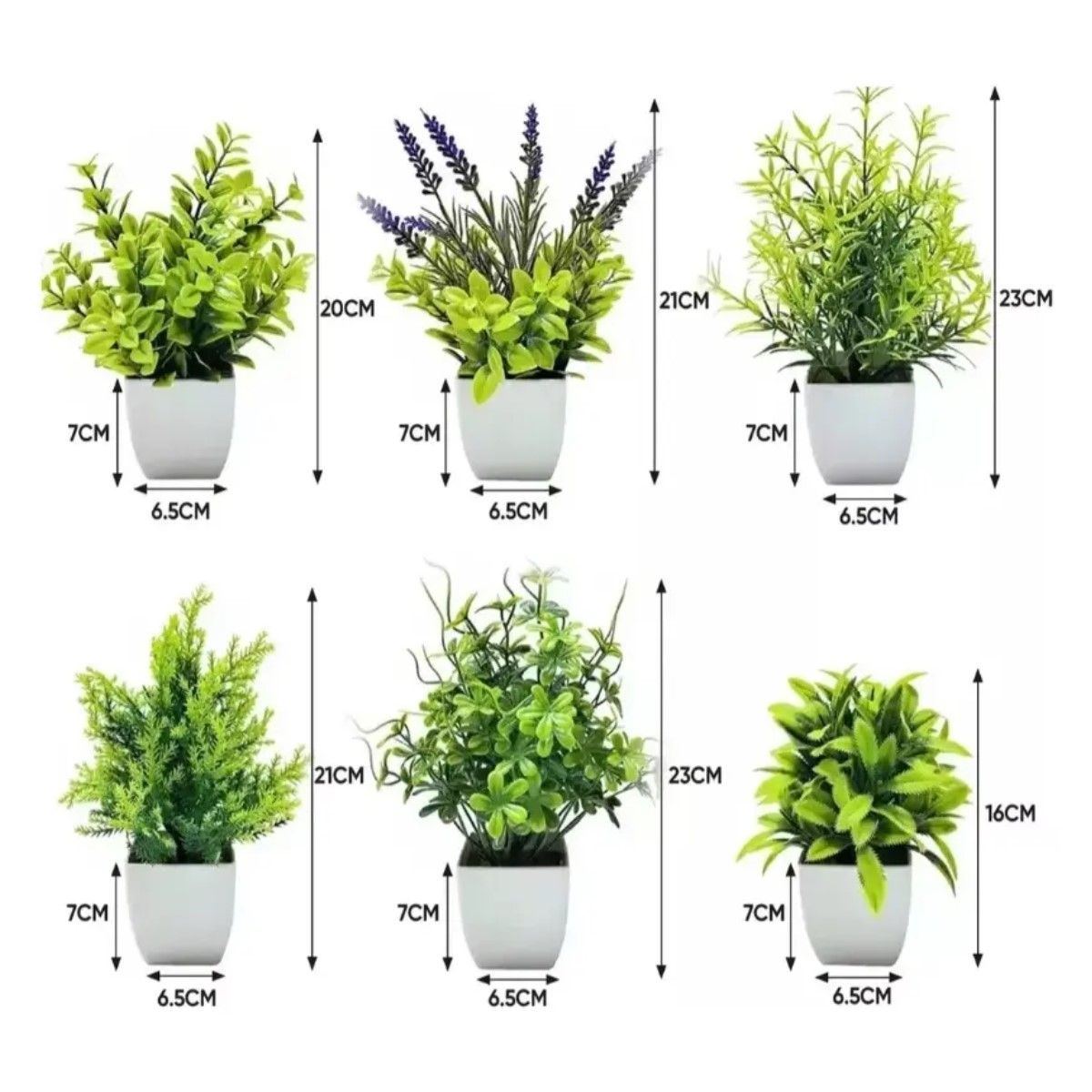 GENERICO - 6 Plantas Artificiales Flores Macetas Decorativas BELUG