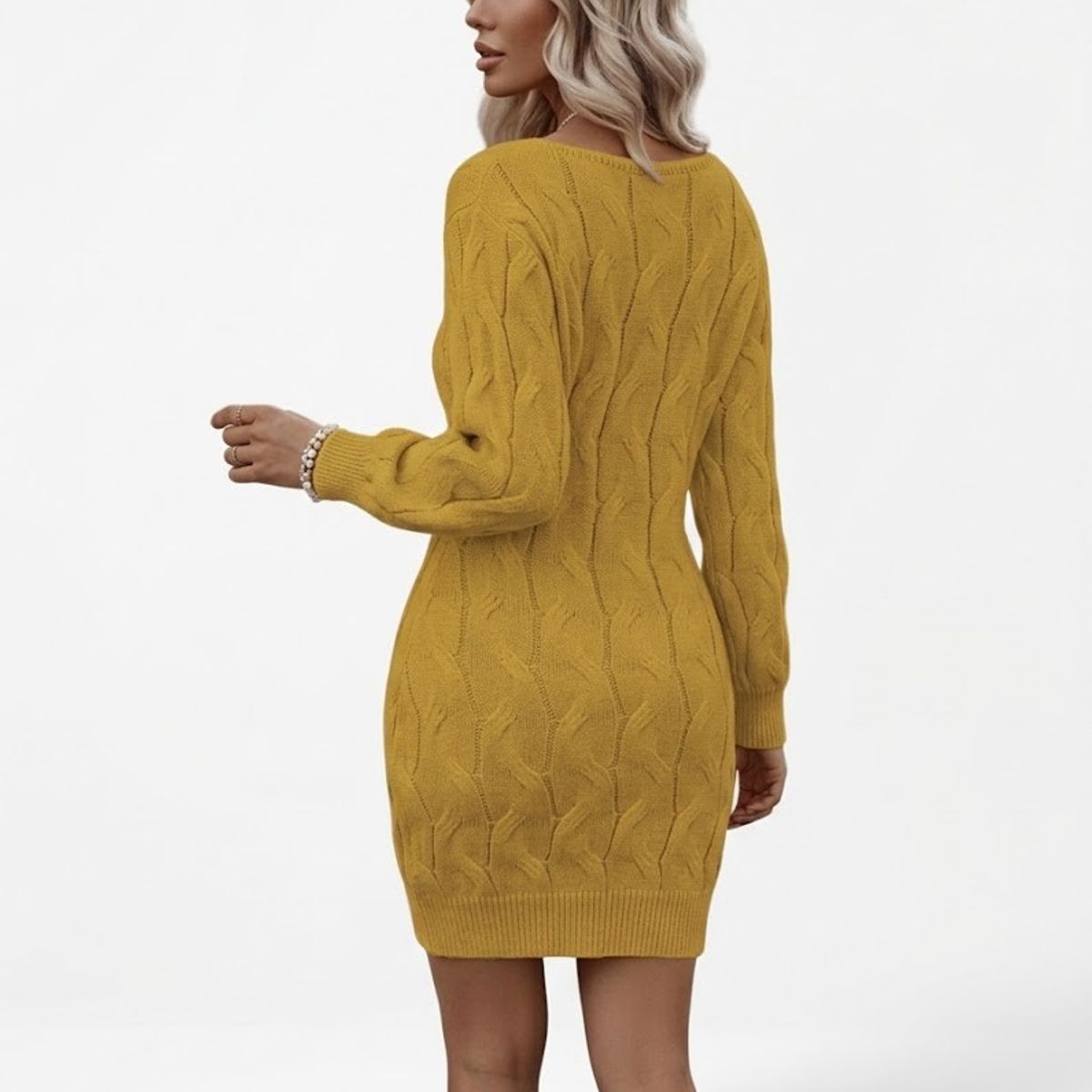 HAMI BOUTIQUE - Vestido de Invierno Lana Trenzada Amarillo