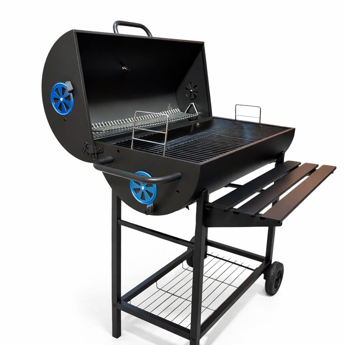 ALTERNATIVE - Parrilla Tipo Barril LORE Negra con Ruedas, Mesa Frontal y Amplia Zona de Cocción