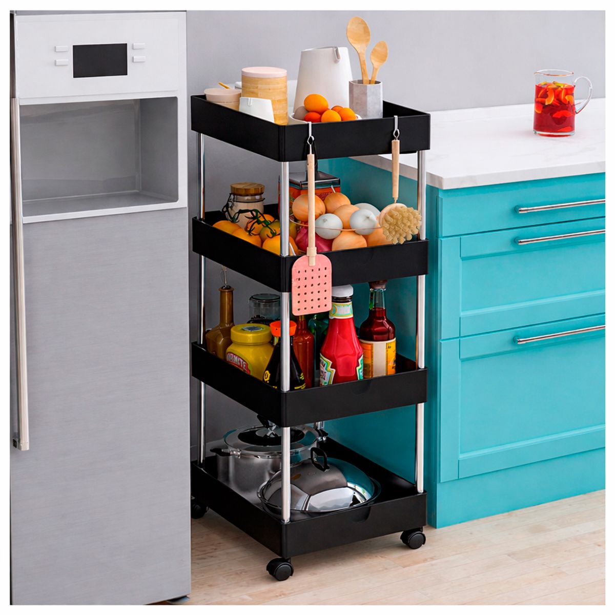 IRM - Carrito Organizador Baño 4 Niveles Con Ruedas Multifuncional XL Negro