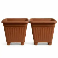 GENERICO - Pack 2 Maceteros Plástico Cuadrado Terracota 15 cm