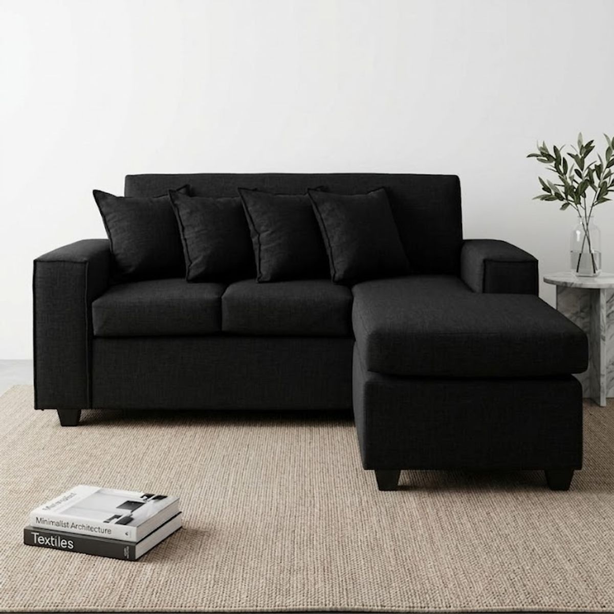 GENERICO - Sofá Seccional 3 cuerpos negro lino neri175x1.40