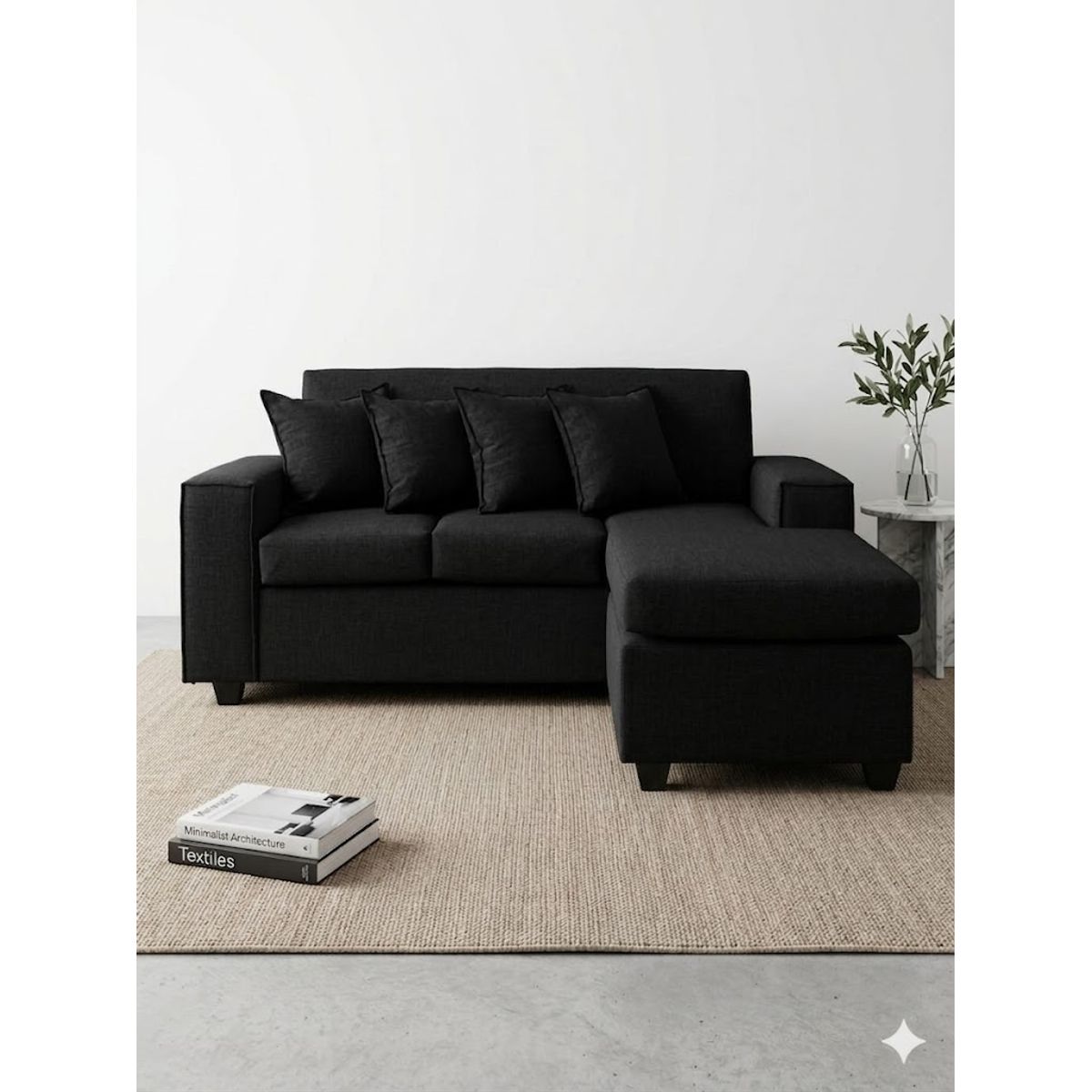 GENERICO - Sofá Seccional 3 cuerpos negro lino neri175x1.40