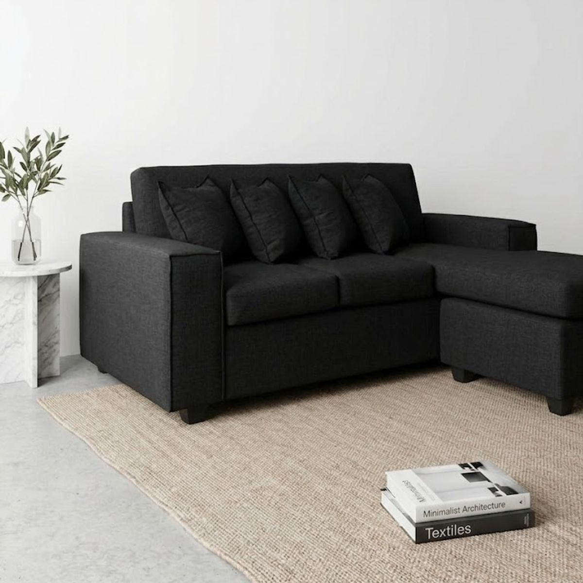 GENERICO - Sofá Seccional 3 cuerpos negro lino neri175x1.40