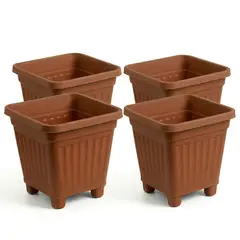 GENERICO - Pack 4 Maceteros Plástico Cuadrado Terracota 15 cm