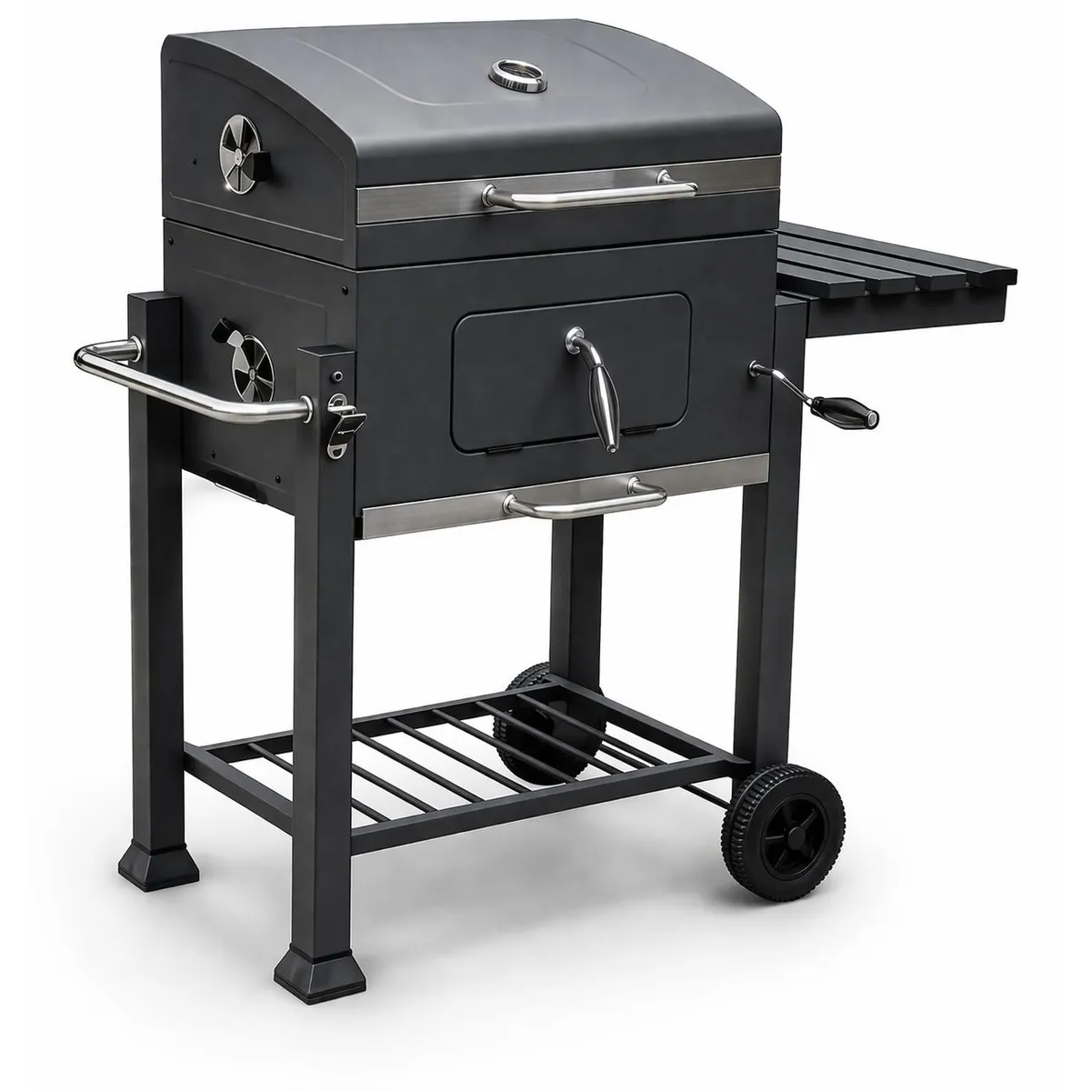 ALTERNATIVE - Parrilla a Carbón Premium con Tapa y Termómetro  Grande, Móvil con Ruedas y Mesa Lateral