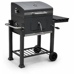 ALTERNATIVE - Parrilla a Carbón Premium con Tapa y Termómetro Grande, Móvil con Ruedas y Mesa Lateral