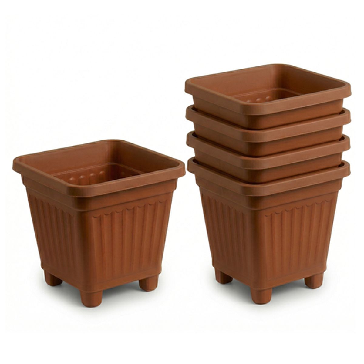 GENERICO - Pack 5 Maceteros Plástico Cuadrado Terracota 15 cm