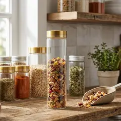 GENERICO - Set 6 Frasco Vidrio Tapa Bambú 100 ml