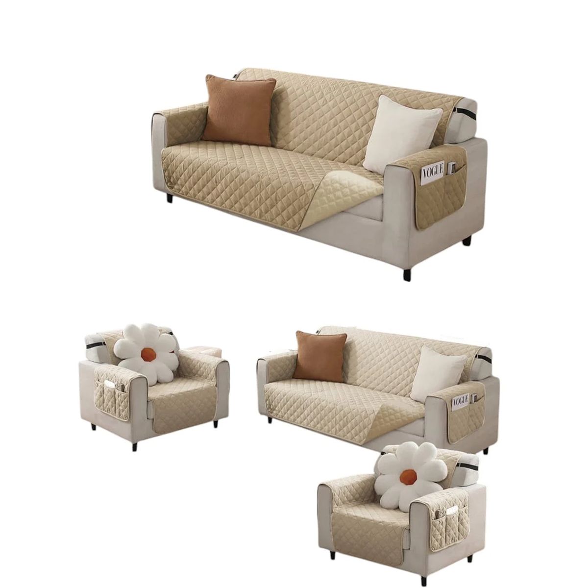 GENERICO - Funda Cubre Sofa impermeable 3 Cuerpos reversible