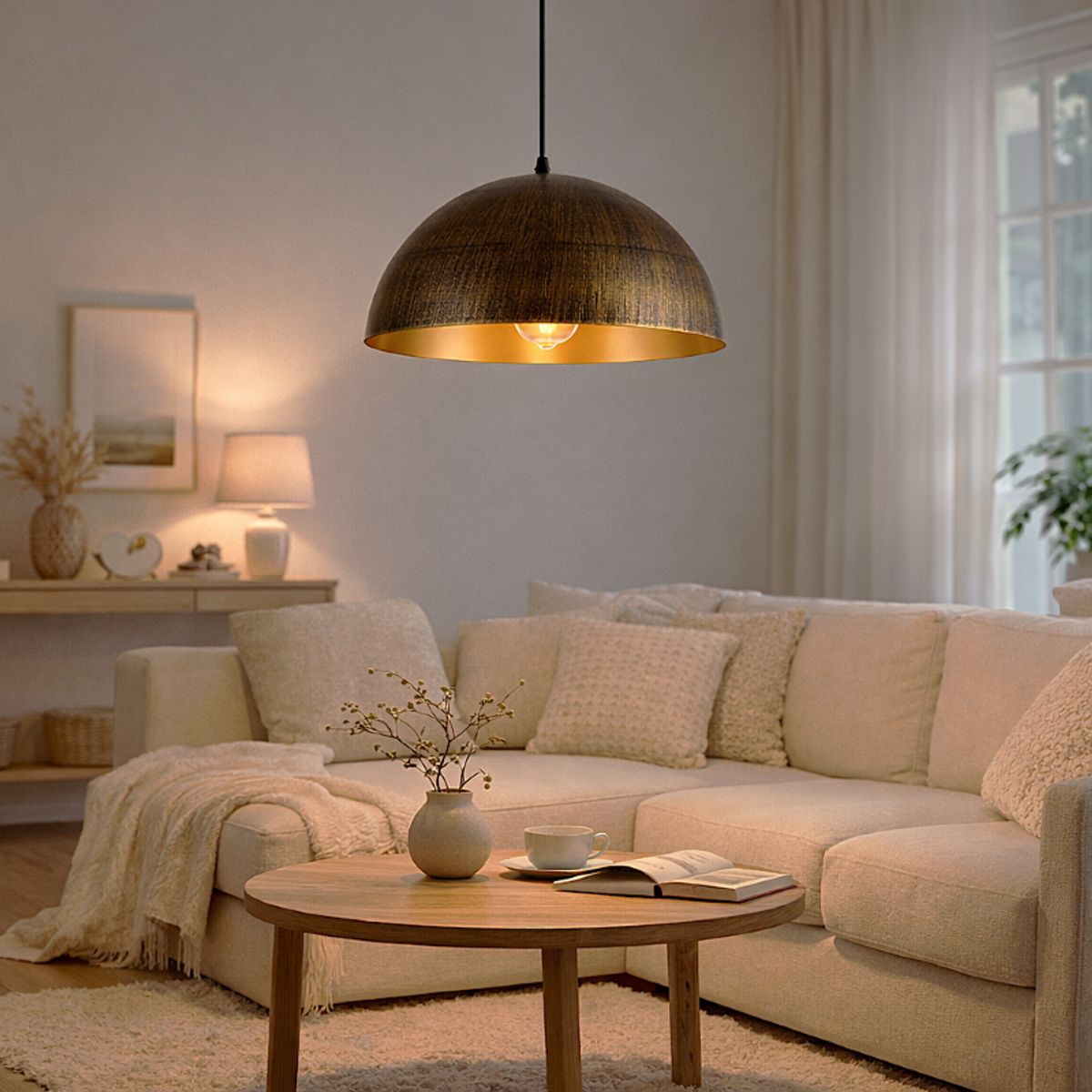 WANT - Lámpara Colgante E-27 Diseño Cúpula Dorado Vintage