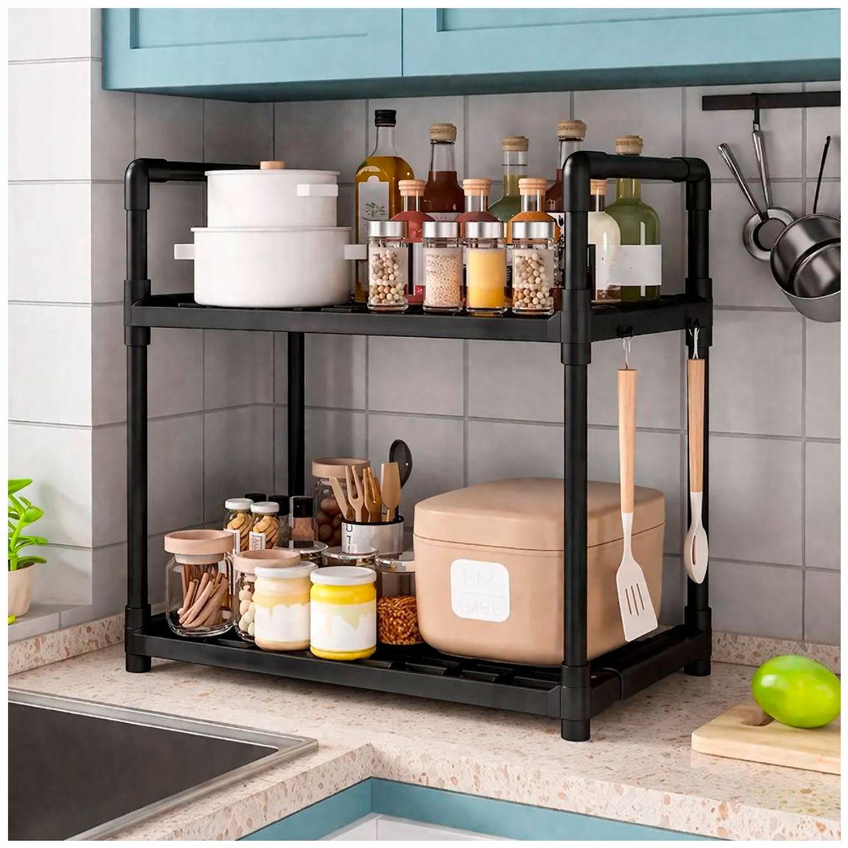 IRM - Estante Condimentero Rack Organizador Multiuso Cocina 70cm Alto Negro