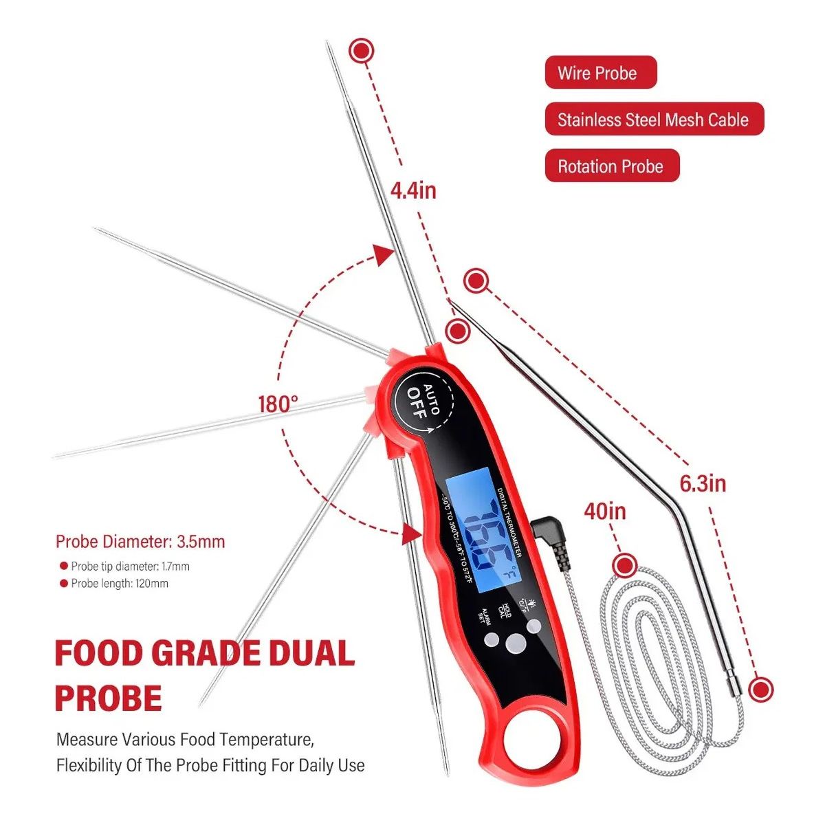 GENERICO - Termómetro Digital De Carne De Doble Sonda Alarma Labg