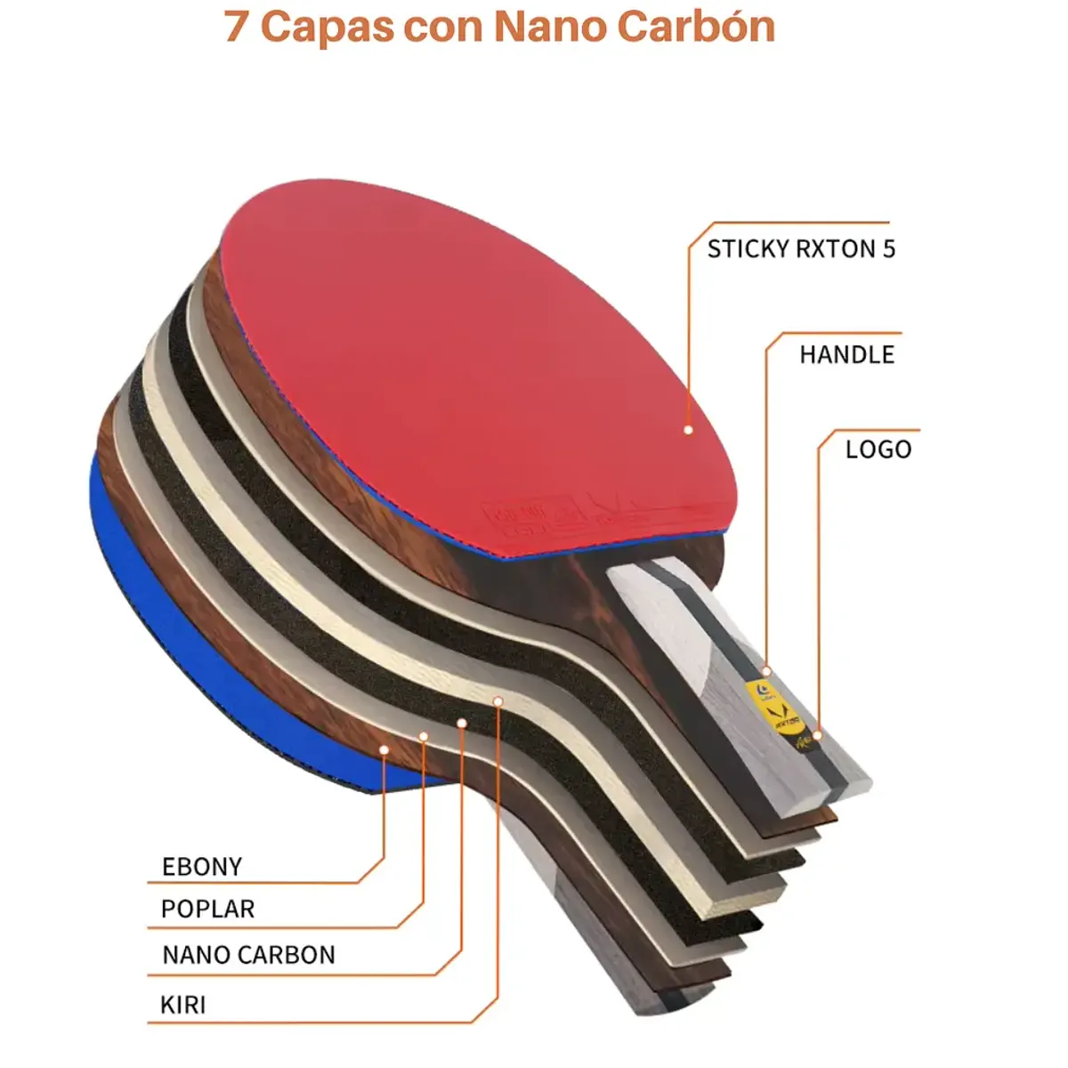 LOKI - Loki R7 Pro Paleta de Tenis de Mesa 7 Estrellas Carbono Goma ITTF