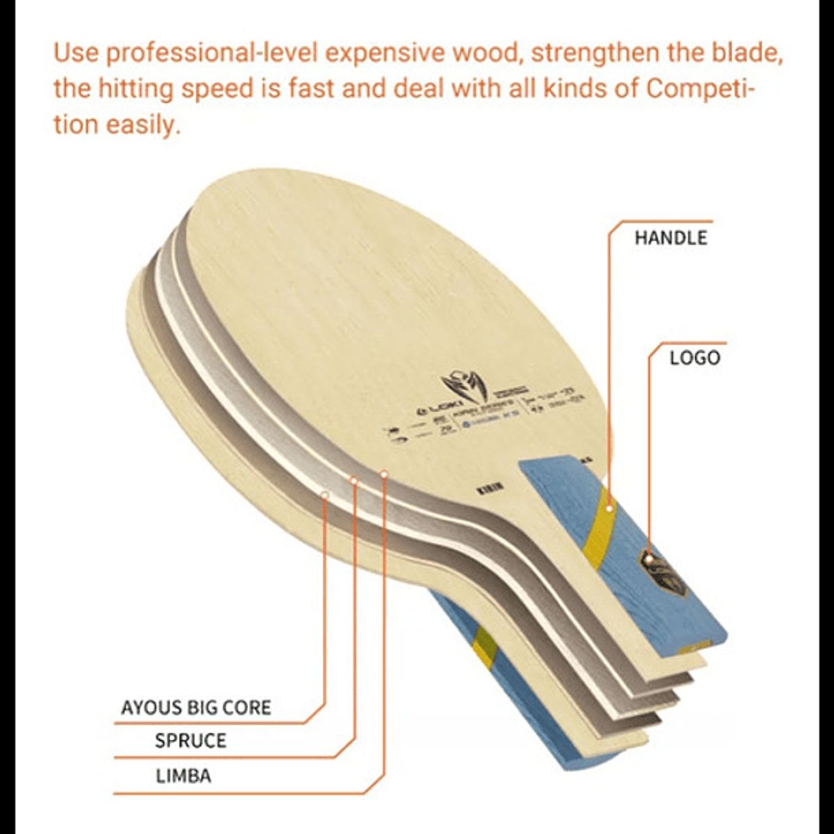 LOKI - Loki Kirin 5 Madero de Tenis de Mesa 5 Capas Mango Tradicional