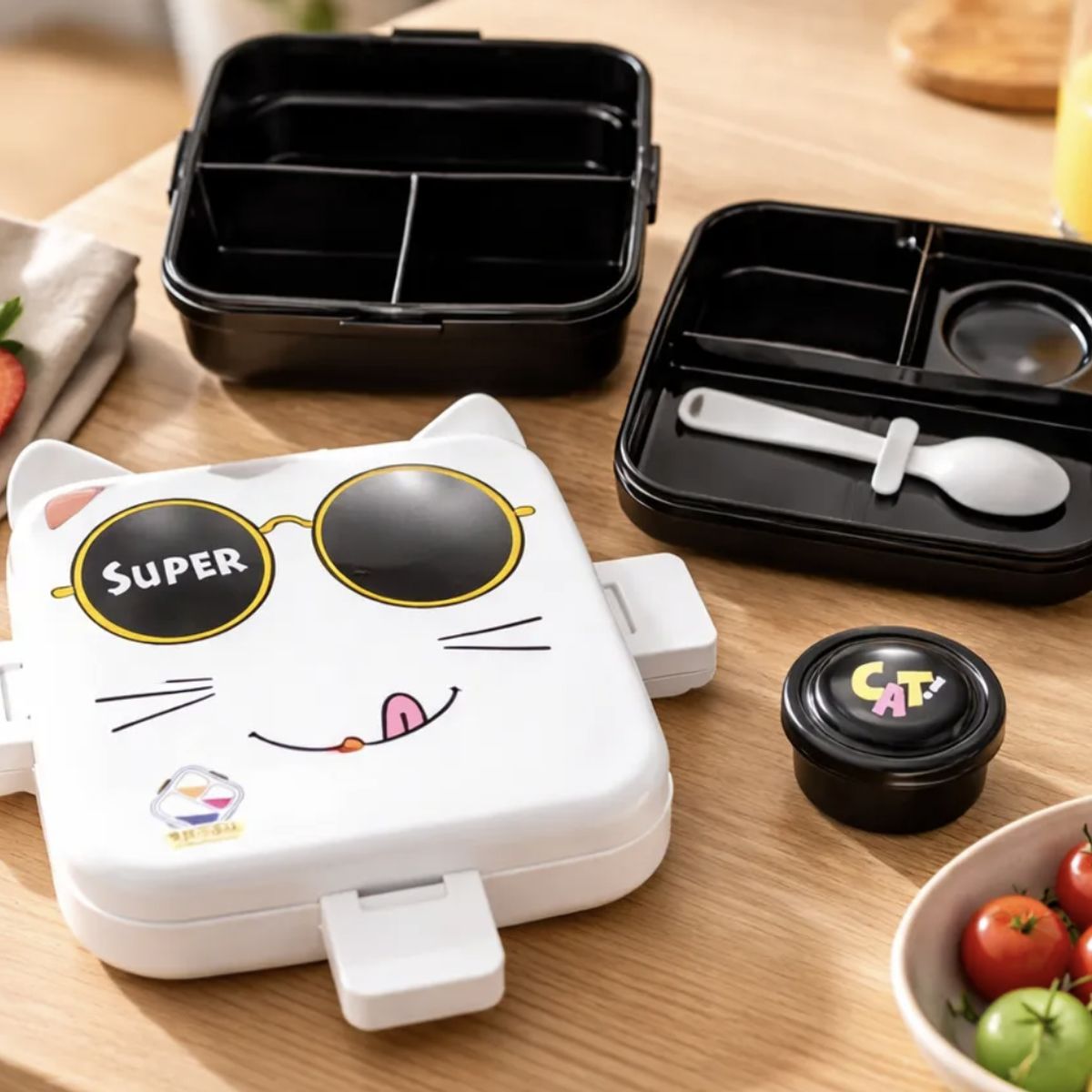 GENERICO - Lonchera Hermética Con Divisiones Lunch Box + Cuchara Super CAT