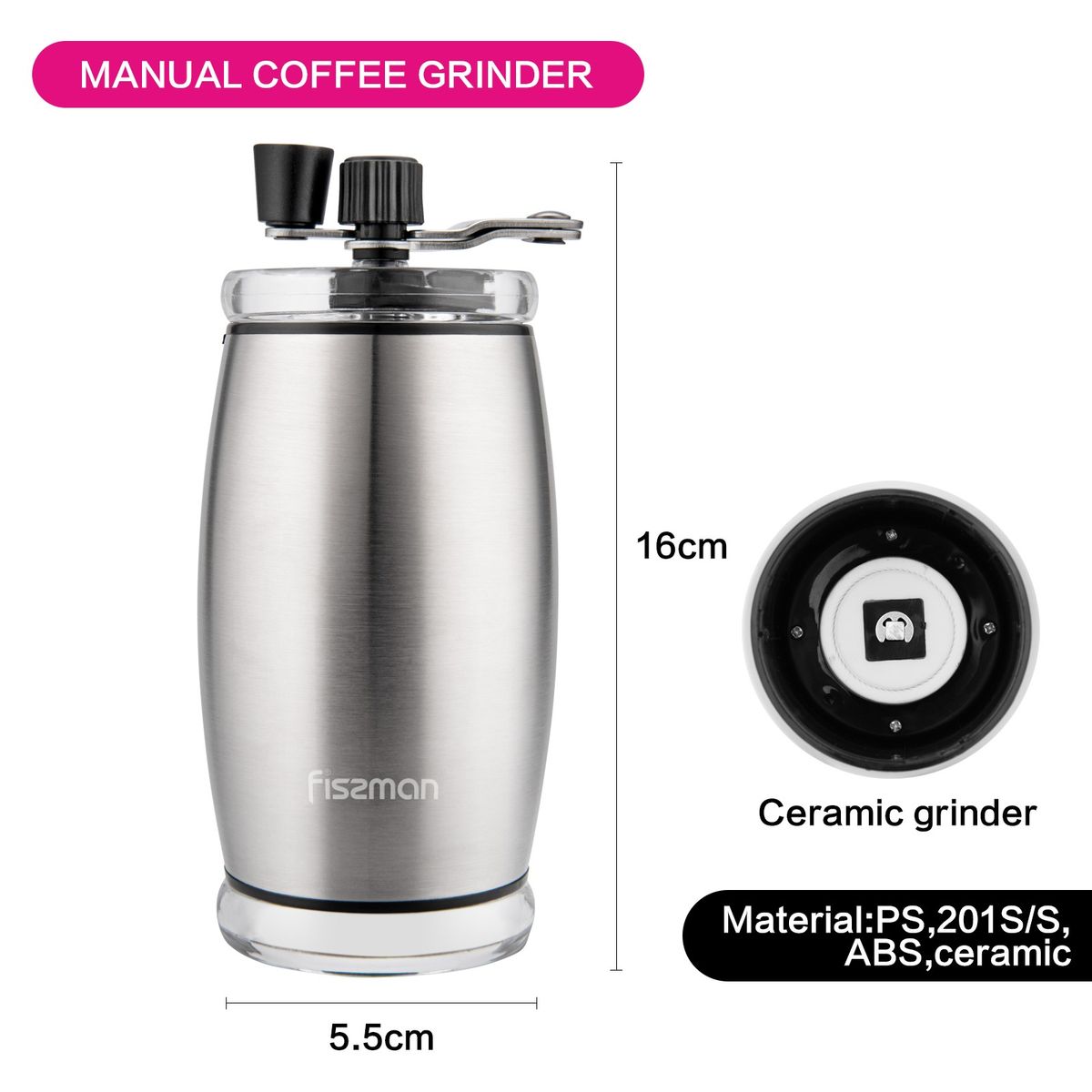 FISSMAN - Molinillo De Café Barril Acero Inoxidable - Fissman