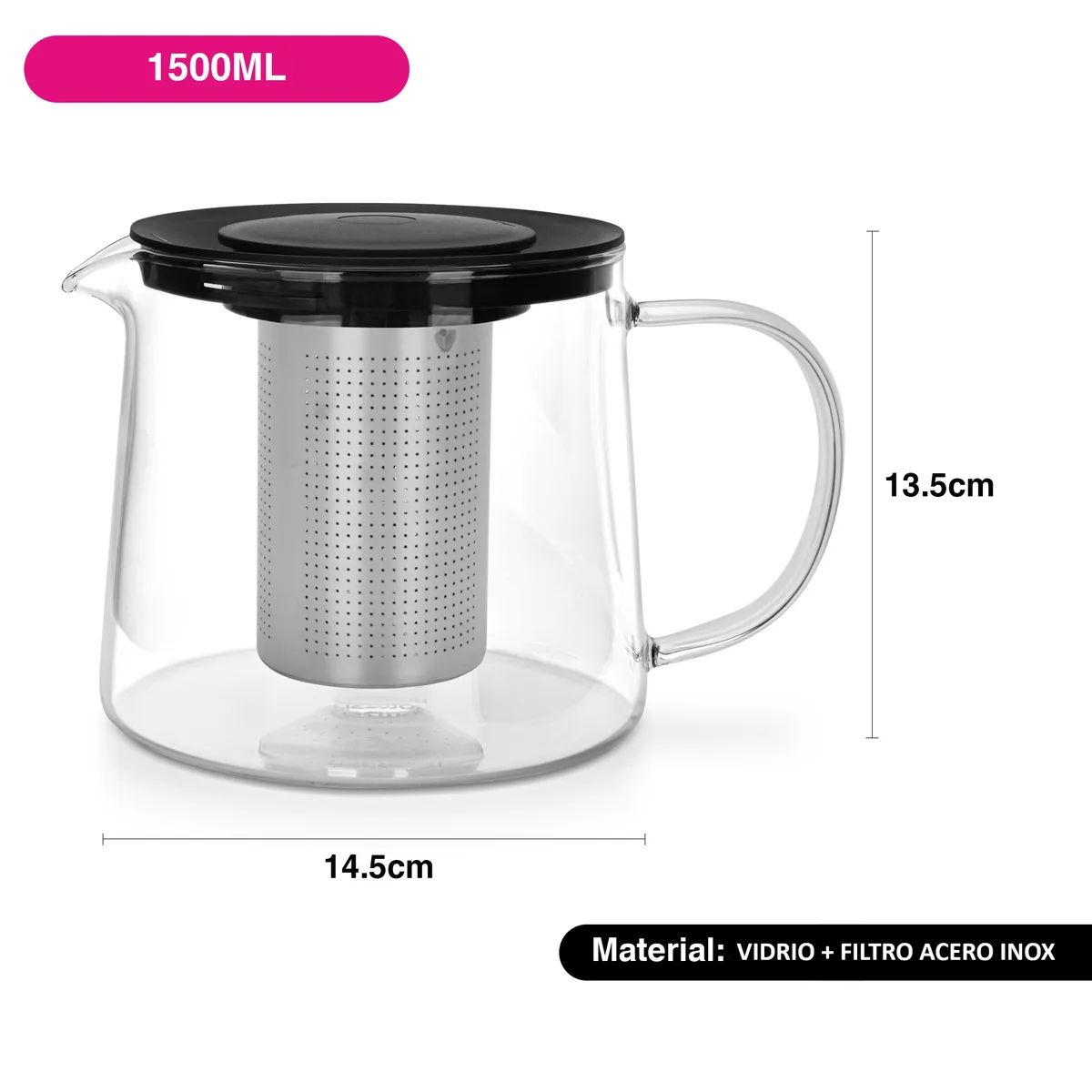 FISSMAN - Tetera De Vidrio Con Infusor Central 1500 Ml - Fissman