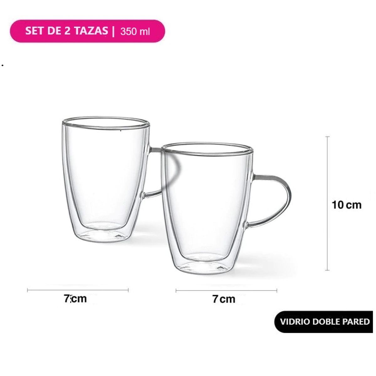 FISSMAN - Set De 2 Tazas Doble Pared Vidrio Templado 350ml - Fissman