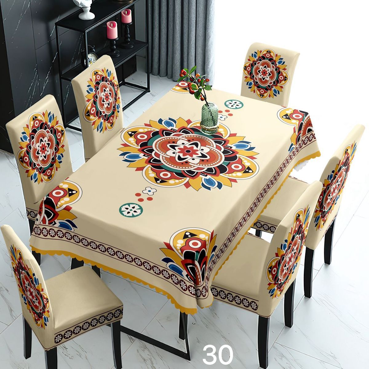 GENERICO - SET DE UN MANTEL IMPERMEABLE CON 6 FUNDAS CUBRE SILLAS