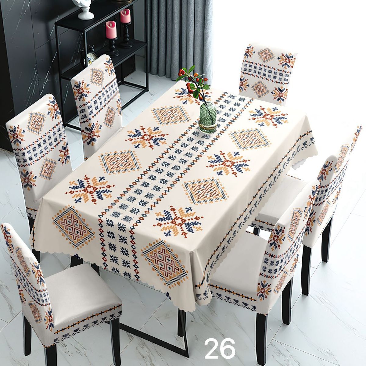 GENERICO - SET DE UN MANTEL IMPERMEABLE CON 6 FUNDAS CUBRE SILLAS