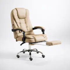 SPACE HOME - Silla Ejecutiva Masajeadora Beige Reclinable Con Apoya Pies