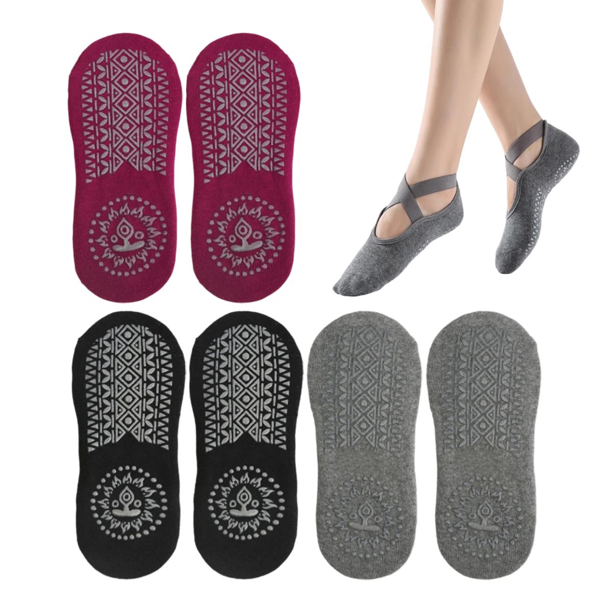 ATURE - Calcetines Antideslizantes Para Yoga Pilates 3 Pares Alta