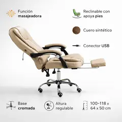 SPACE HOME - Silla Beige Reclinable Con Apoya Pies Para Home Office