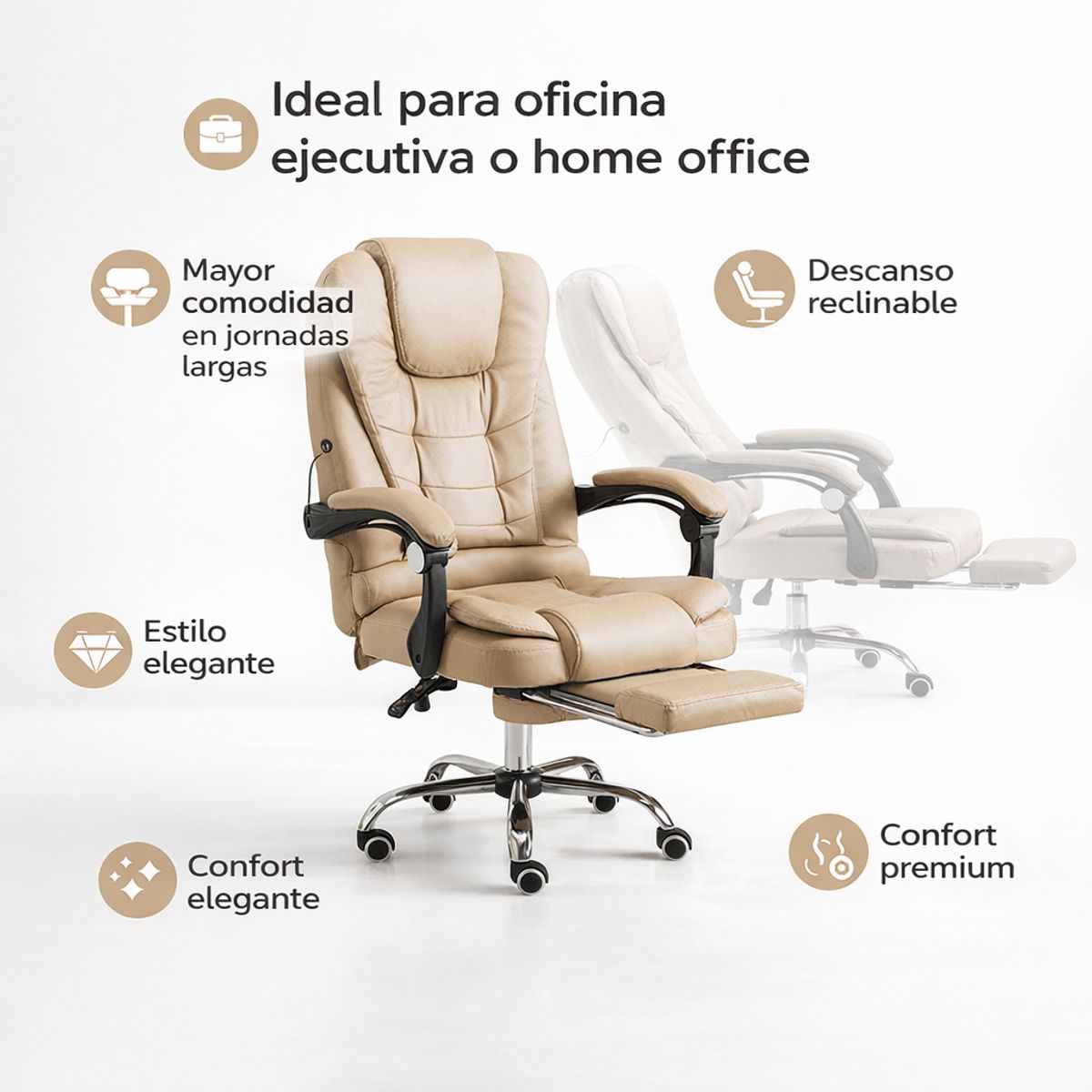 SPACE HOME - Silla Beige Reclinable Con Apoya Pies Para Home Office