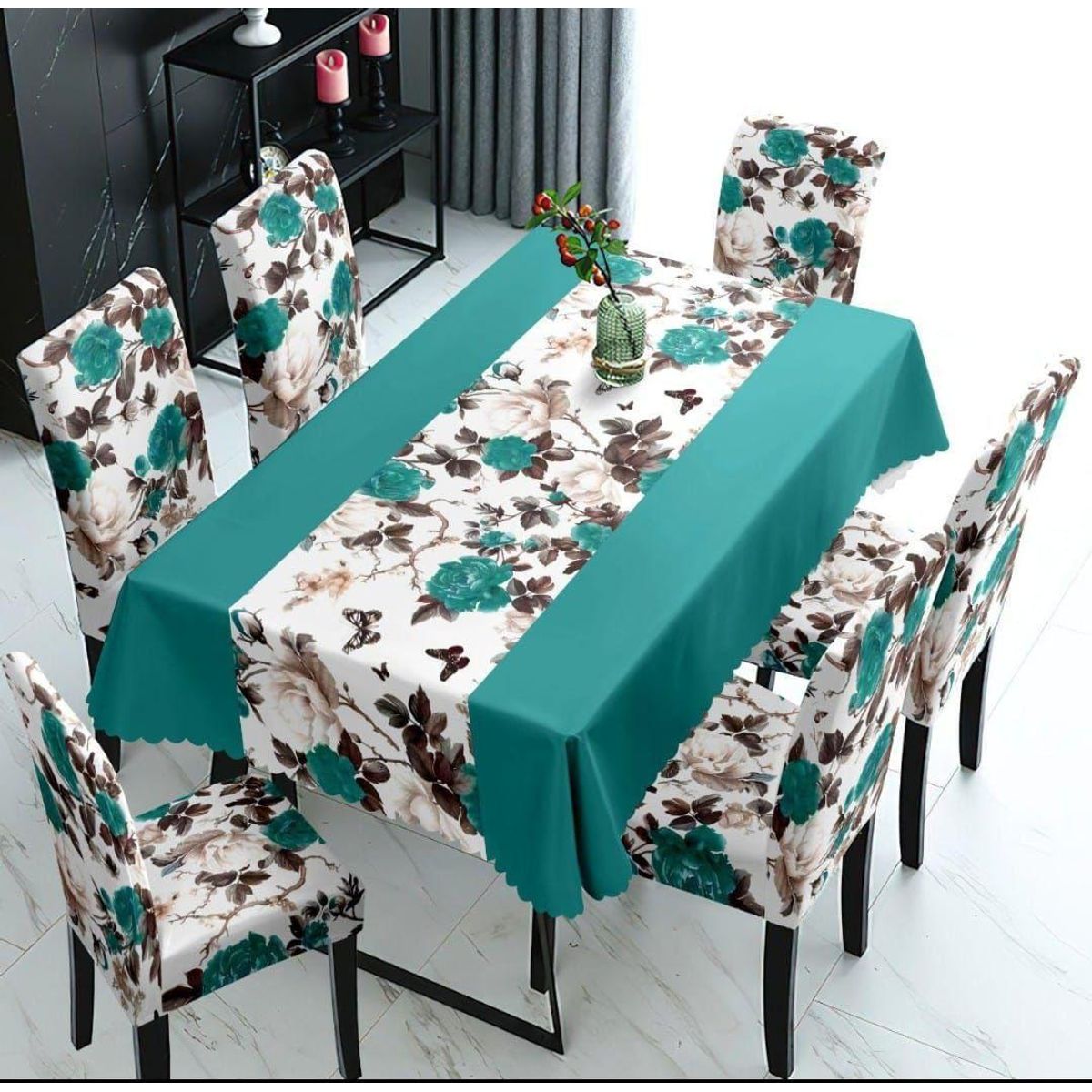 GENERICO - SET DE UN MANTEL IMPERMEABLE CON 6 FUNDAS CUBRE SILLAS