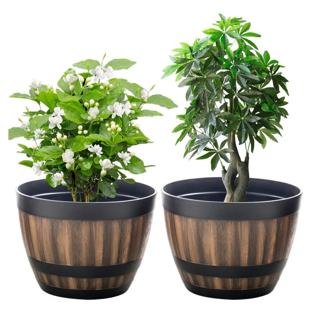 ATURE - 2maceteros Barril Simulación Madera5l C Agujero22.8×14.5×17