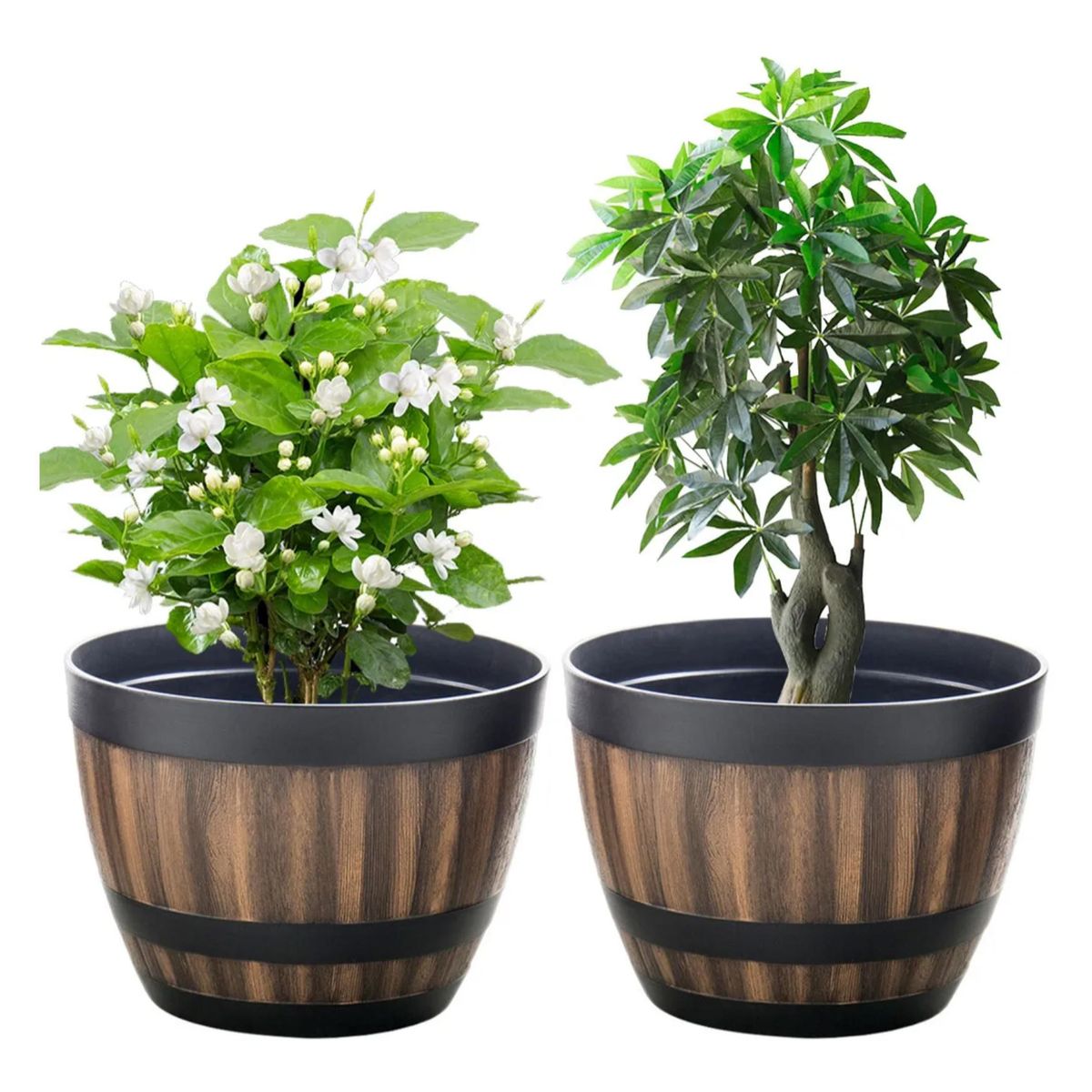 ATURE - 2maceteros Barril Simulación Madera5l C Agujero22.8×14.5×17