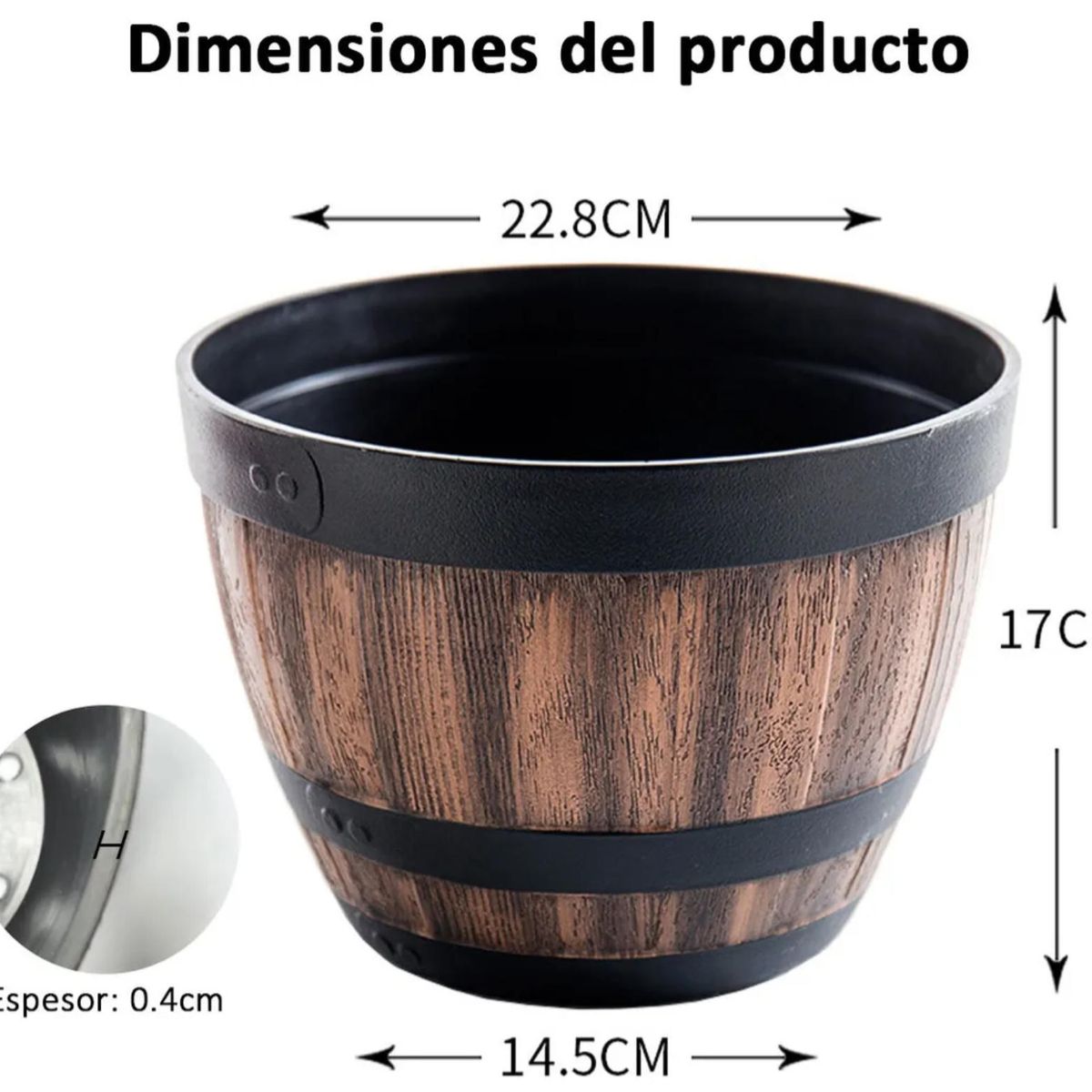 ATURE - 2maceteros Barril Simulación Madera5l C Agujero22.8×14.5×17