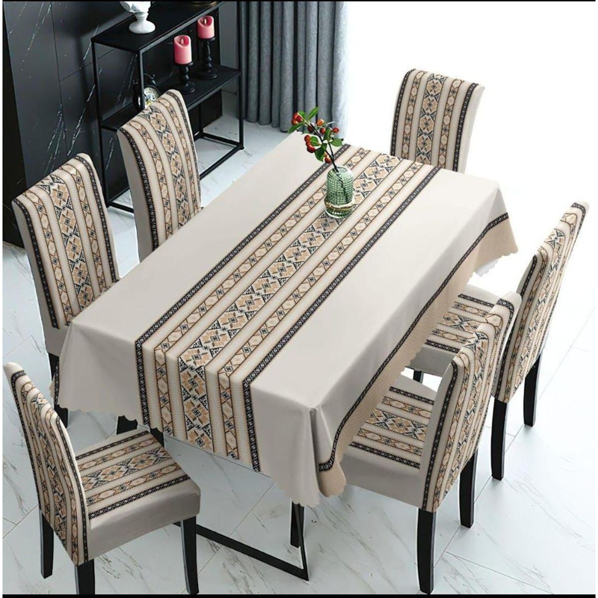 GENERICO - SET DE UN MANTEL IMPERMEABLE CON 6 FUNDAS CUBRE SILLAS