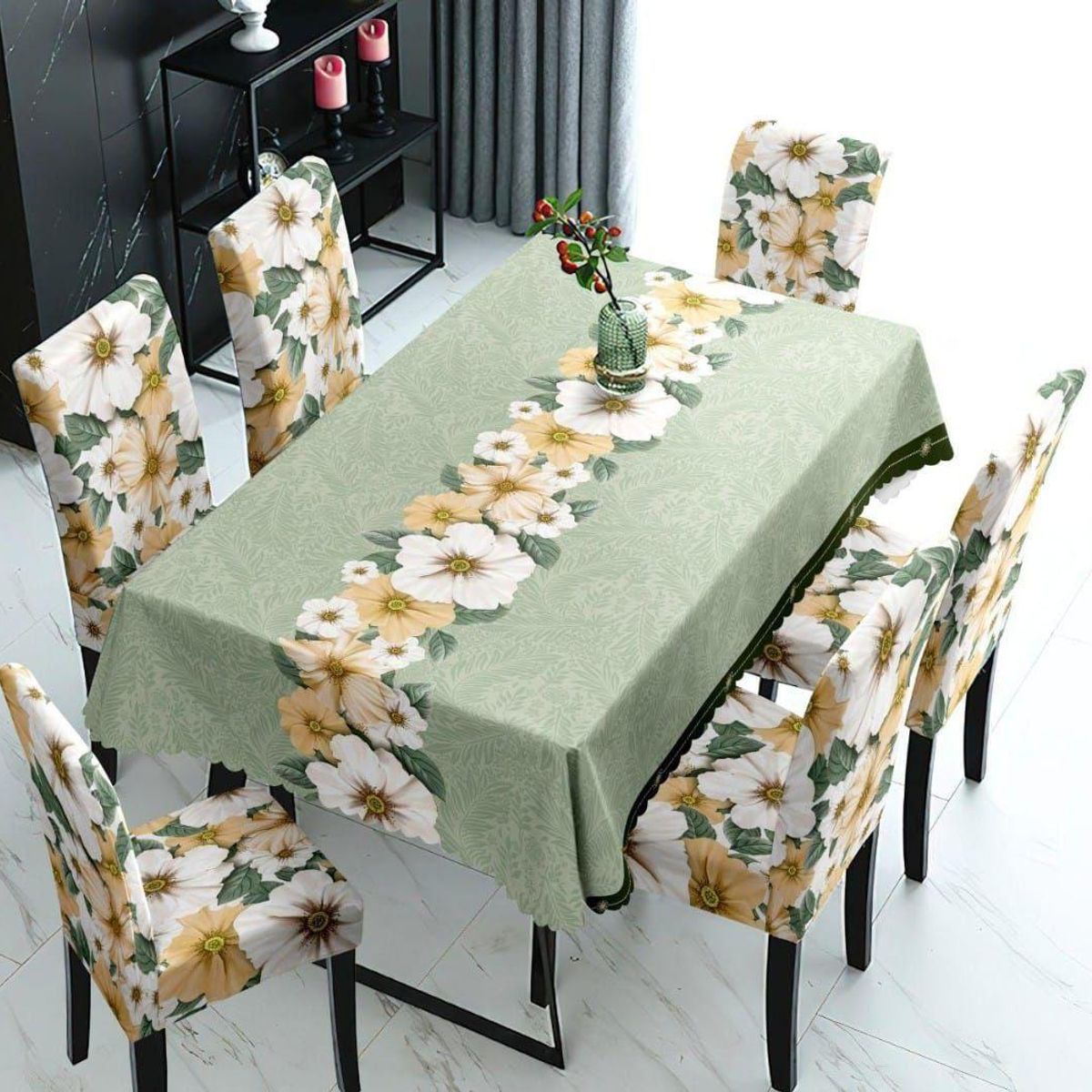 GENERICO - SET DE UN MANTEL IMPERMEABLE CON 6 FUNDAS CUBRE SILLAS