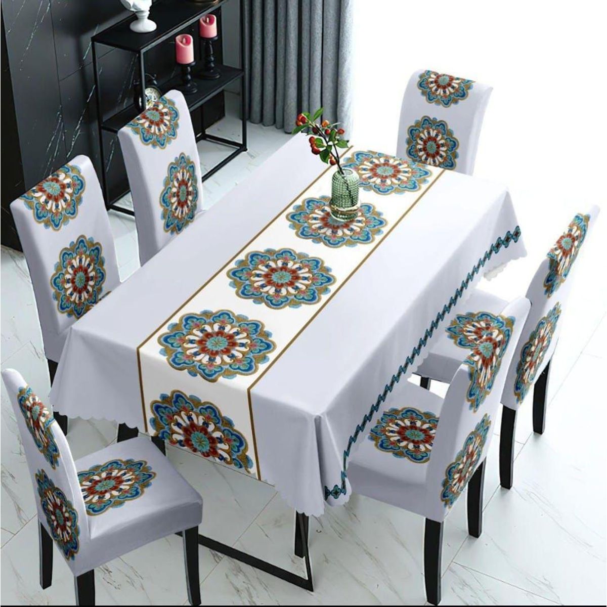 GENERICO - SET DE UN MANTEL IMPERMEABLE CON 6 FUNDAS CUBRE SILLAS