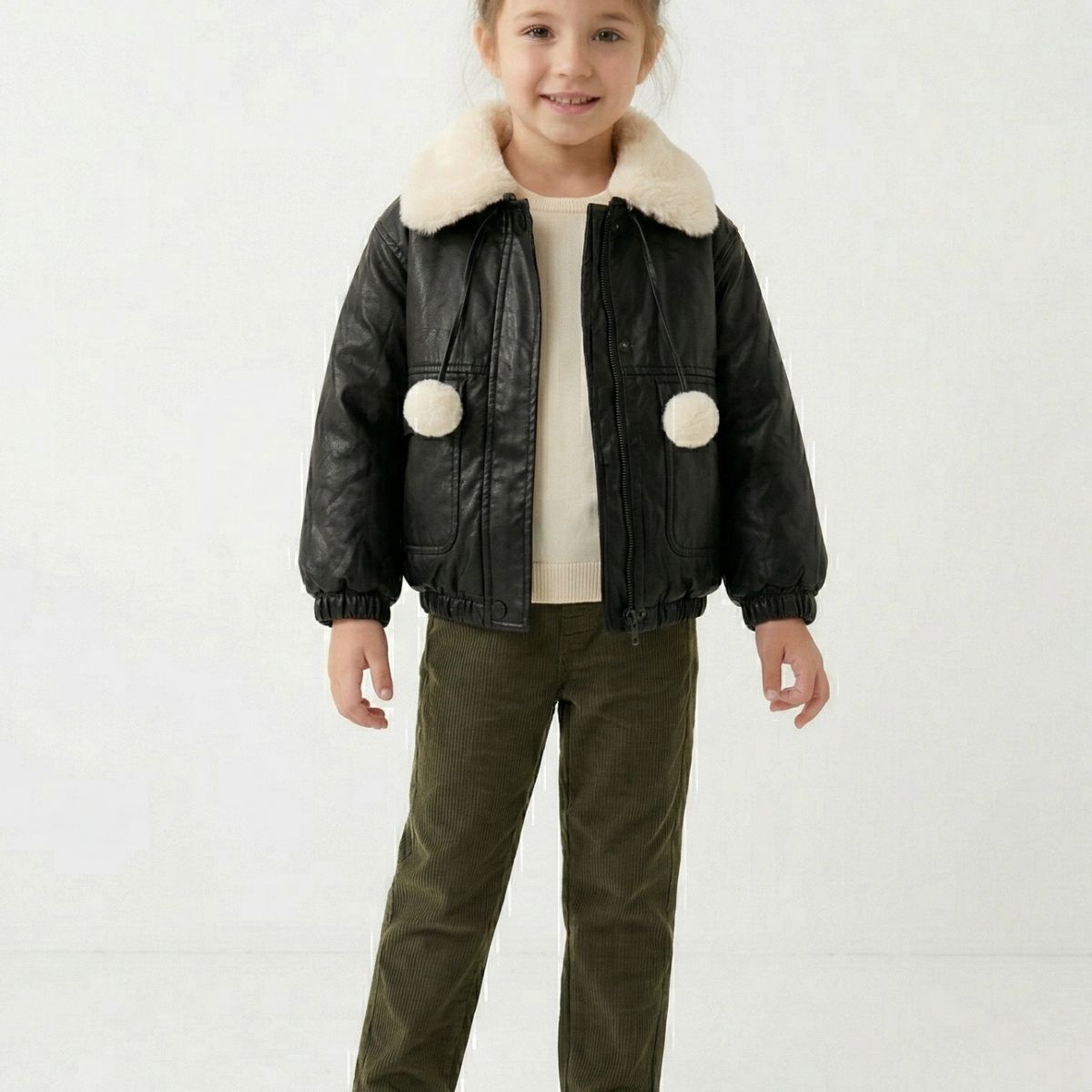 KIBOU - Chaqueta Niña Ecocuero Chiporro Invierno Negra