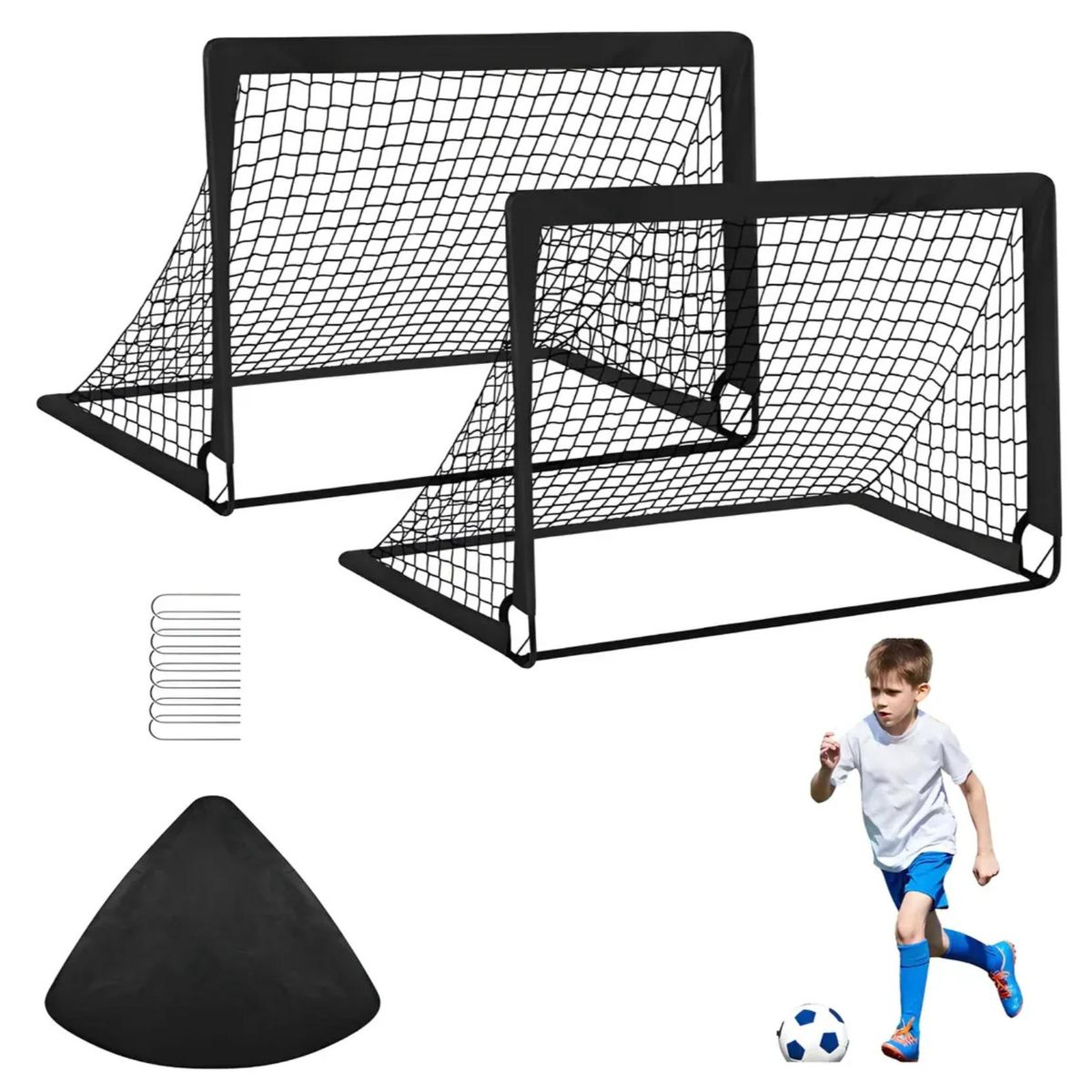 ATURE - 2 Juego De Porterías De Fútbol Portátil Para Niños 120*90cm Negro