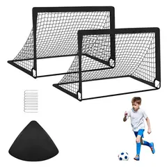 ATURE - 2 Juego De Porterías De Fútbol Portátil Para Niños 120*90cm Negro