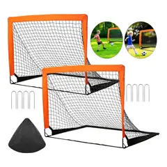 ATURE - 2 Juego De Porterías De Fútbol Portátil Para Niños 120*90cm Naranja