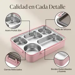 GENERICO - Lonchera de Acero Inoxidable 304 de 5 Compartimentos Rosa MAXTOP