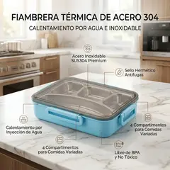 GENERICO - Lonchera de Acero Inoxidable 304 de 4 Compartimentos Azul MAXTOP